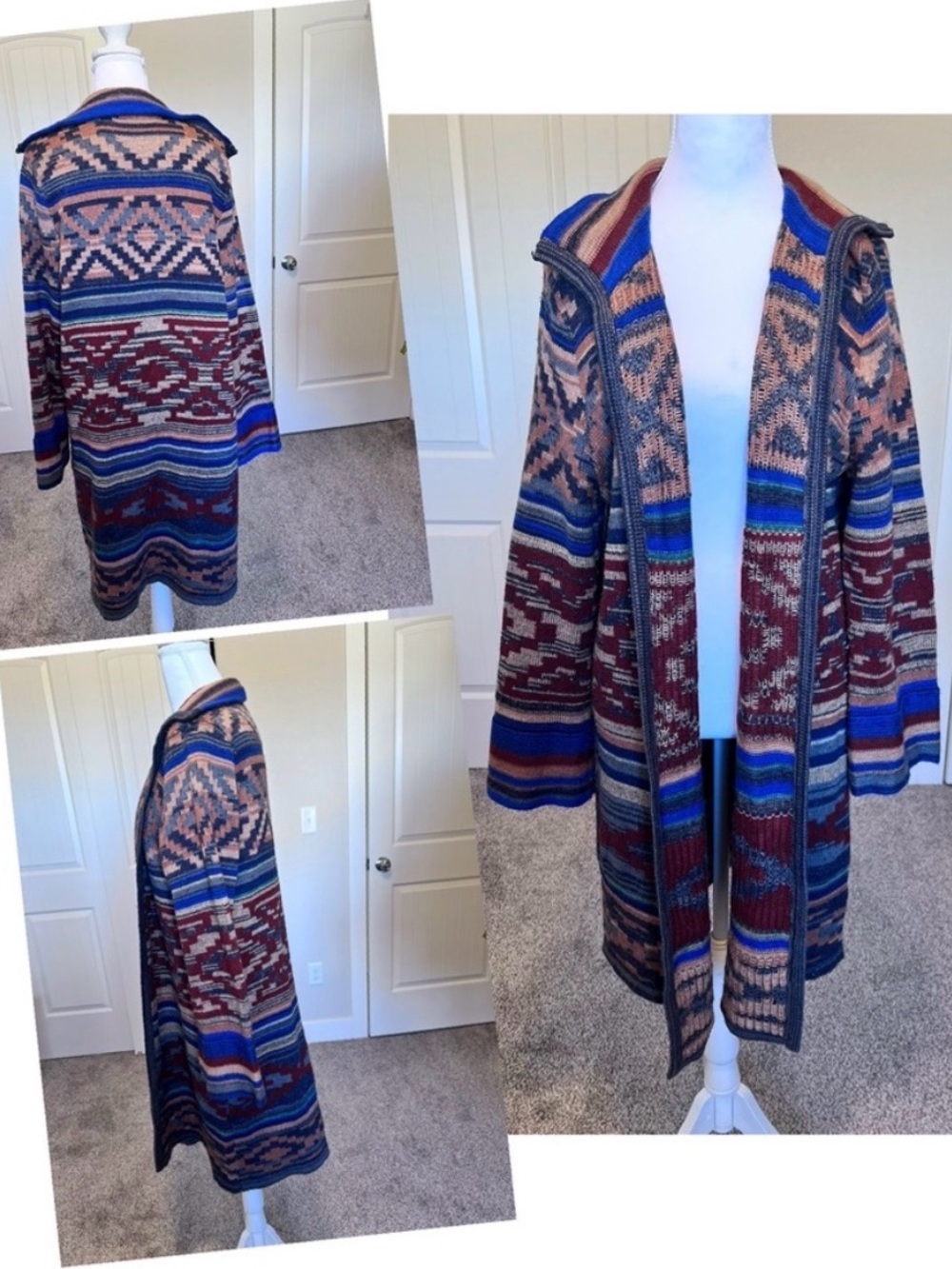 Southwestern Boho Geometric Aztec Long Soft Cardigan SzXL Spense Knits